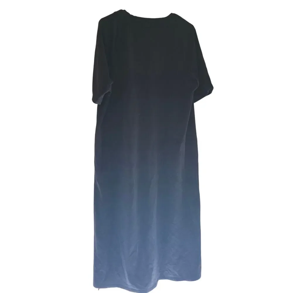 Dreams & Co Pajamas M (14/16)‎ Womens Black Full Zip Short Sleeve Pockets Sleep